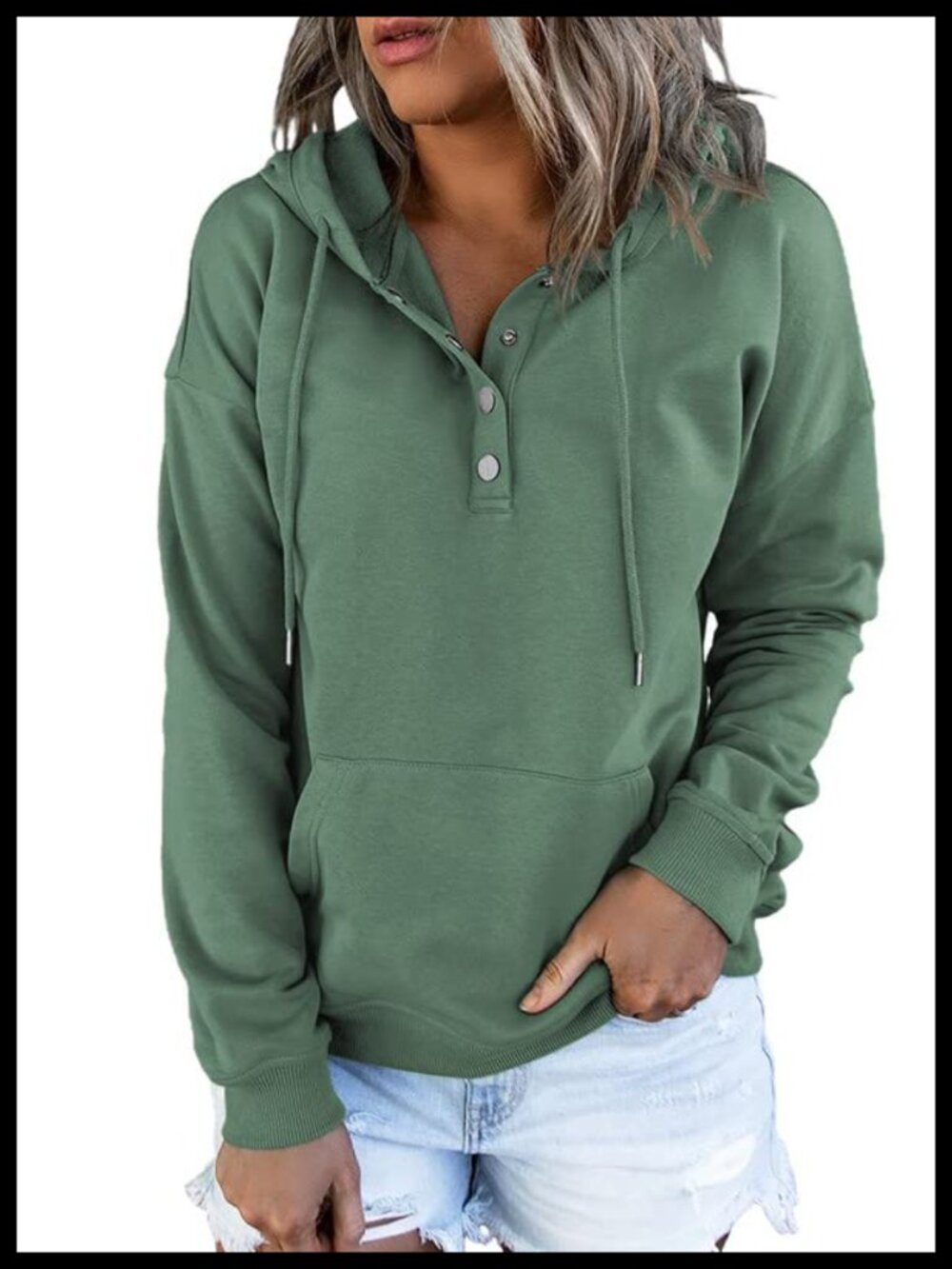 Dokotoo Women's Oversized Hoodie Button V-Neck Drawstring Sweatshirt